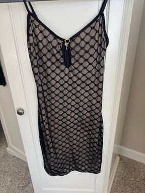 Black Net Slip Dress with Nude Underlay